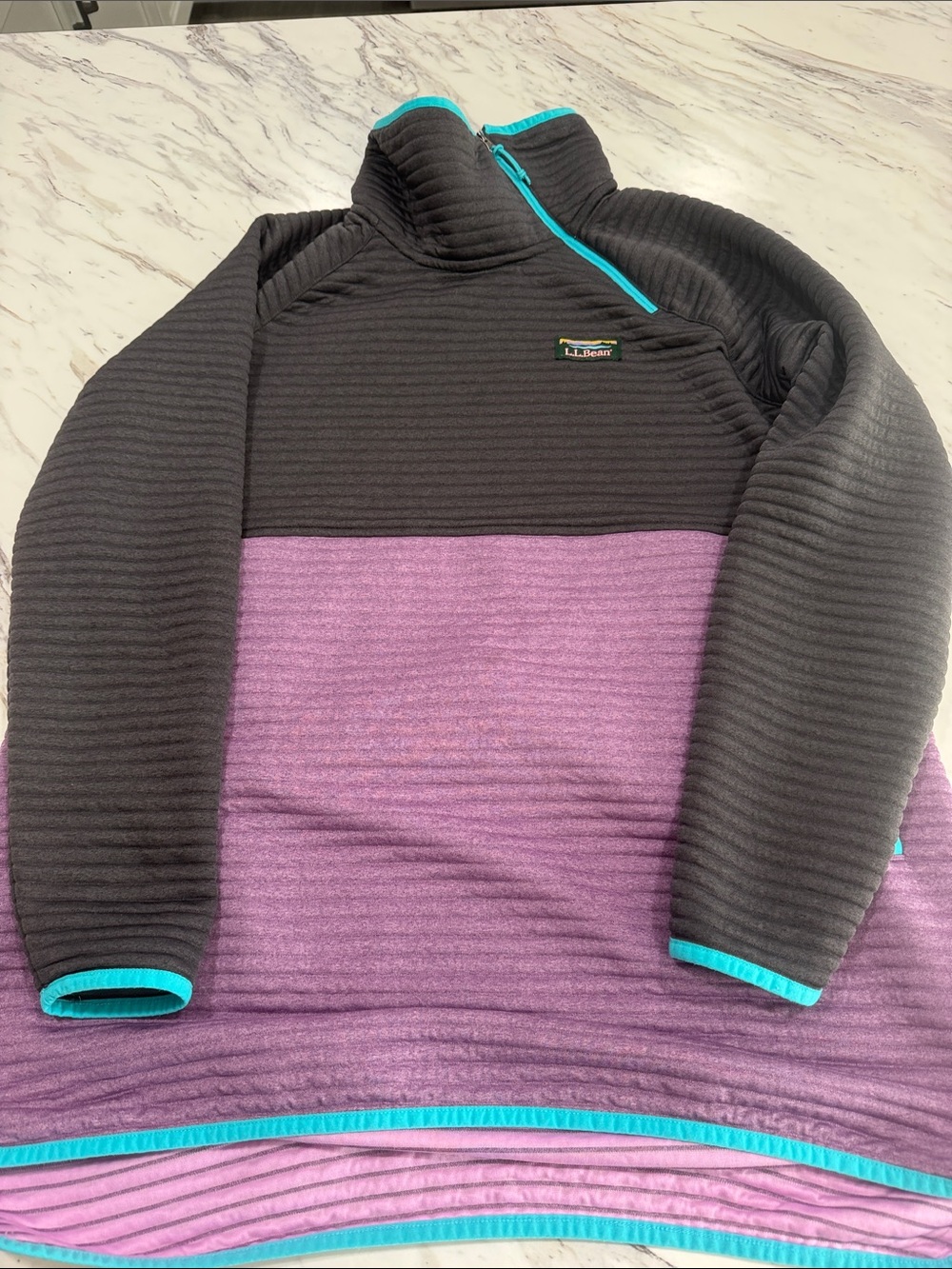 L.L. Bean Black and Purple Colorblock 1/4 Zip Pullover with Teal Trim